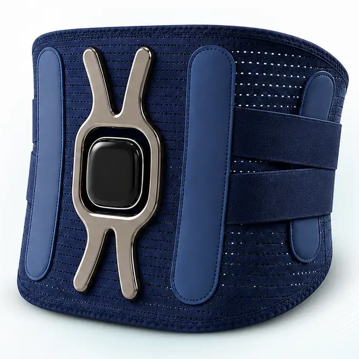 Triple Method Back Massager navy lumbar belt with dual pull straps and control unit